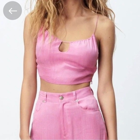 ZARA Pink Satin Flowing Crop Top | Size Large | NWT - Picture 4 of 12